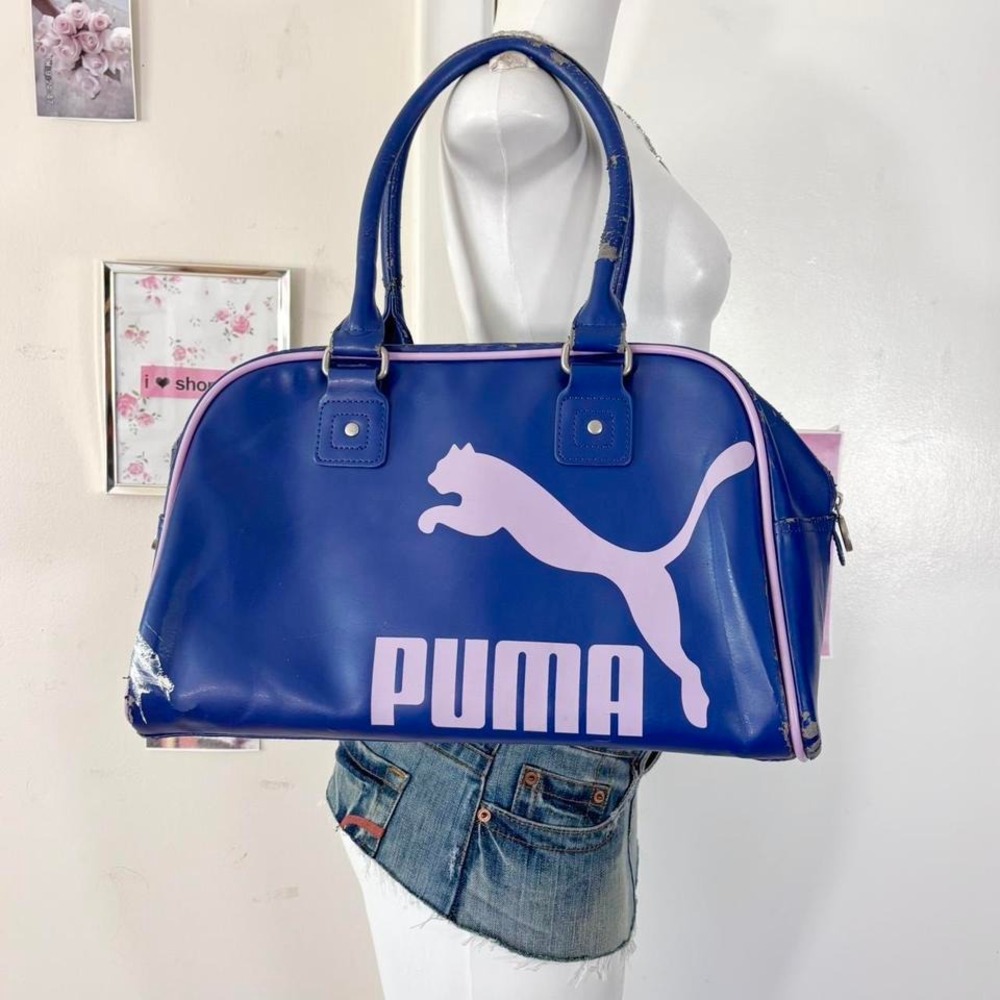 Y2K Puma Duffle Bag Barrel Bag Navy Blue‎ Lavender Logo Gym Travel
